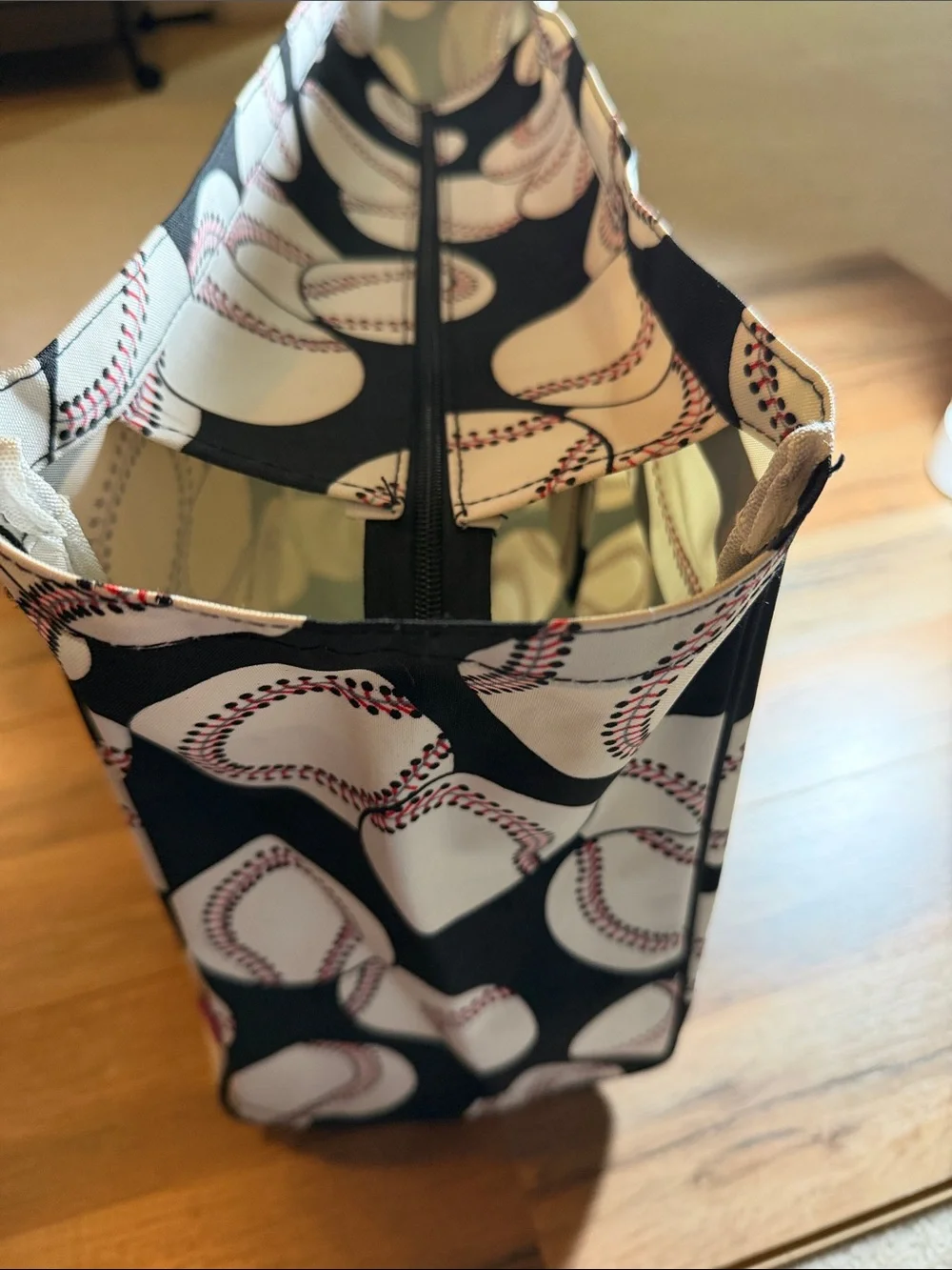 Black Baseball Print Tote Bag
